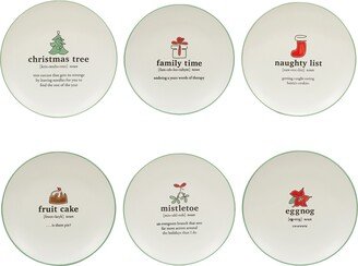 Christmas Fun Green Sayings 8.5 Dessert Plates Set of 6