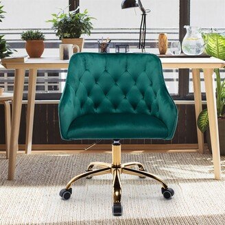 EDWINRAY Home Office Desk Chair with Wheels, Modern Upholstered Velvet Chair Adjustable Makeup Chair 360° Swivel Computer Chair