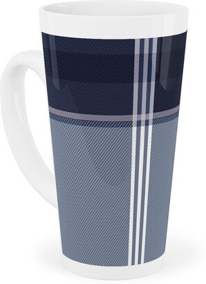 Mugs: Navy Blue Plaid Tall Latte Mug, 17Oz, Blue