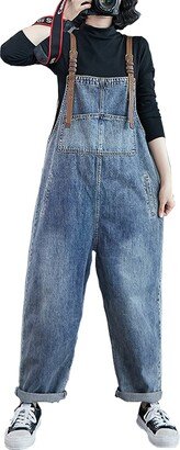 COWOKA Women's Loose Baggy Denim Overalls Casual Vintage Adjustable Straps Stretch Bib Jumpsuit Rompers Harem Pants Blue XXL