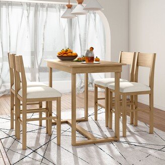 EYIW Farmhouse Counter Height 5-Piece Dining Table Set with 1 Rectangular Dining Table and 4 Dining Chairs for Small Places