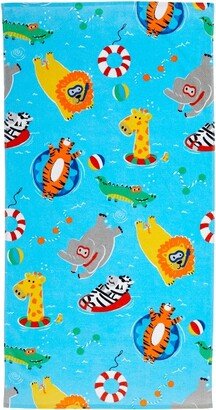 Great Bay Home Cotton Vibrant Prints Quick-Dry Beach Towel (30 x 60, Animal Pool Party)