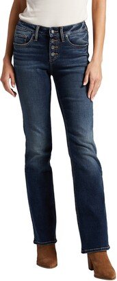 Suki Mid Rise Exposed Button Slim Bootcut Jeans