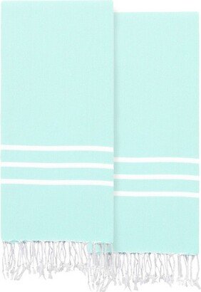 2pc Turkish Cotton Alara Pestemal Beach Towel Soft Aqua/White