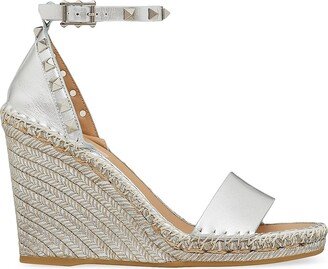 Rockstud Double Wedge Sandals in Metallic Nappa Leather 95 mm