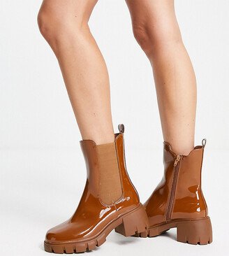 Wide Fit cleated block heeled chelsea boot in brown