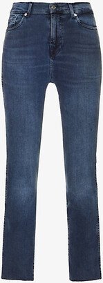 Womens Slim Illusion Overcast Slim Kick Belt-loop Mid-rise Straight-leg Stretch-denim Jeans