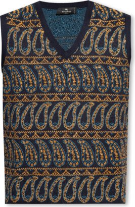 Vest With Jacquard Pattern Navy - Blue