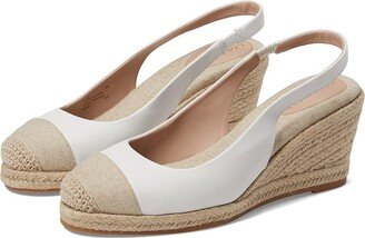 Cloudfeel Espadrille Wedge Slingback 80 mm (White Leather Natural Linen) Women's Shoes