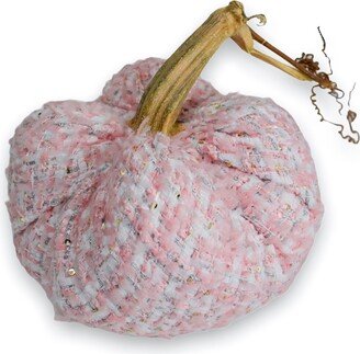 Pink & White Tweed Pumpkin With Real Stem