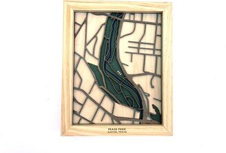 Pease Park Map; Layered Laser Cut Topographical Map With Features Of Austin's