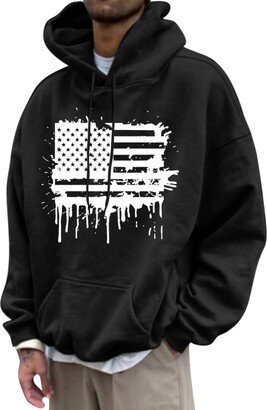 YAWOTS Graphic Hoodies for Men USA Flag American Patriotic Drawstring Long Sleeve Pocket Oversized Pullover Sweatshirts X-Large Black