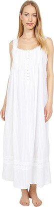 Cotton Dobby Stripe Woven Sleeveless Ballet Nightgown (White) Women's Pajama