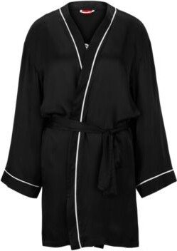 Contrast-piped dressing gown with handwritten logo