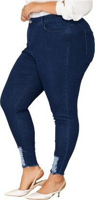 Agnes Orinda Women's Plus Size Denim Ripped Mid Rise Stretch Washed Skinny Jeans Blue 4X
