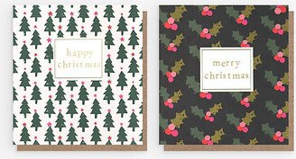 Selfridges Edit Tree and Holly Assorted Paper Christmas Cards Pack of 8