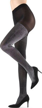 MeMoi Women's Liquid Metal Opaque Tights - Black/Silver