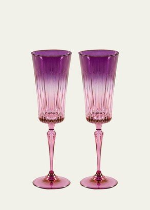 Purple Shaded Stemmed Flute Glasses, Set of 2