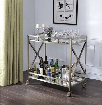 TOSWIN Vintage Serving Cart with Casters and Open Compartments, Antique Gold & Mirror