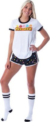 Seven Times Six Pac-Man Women' Retro Pacman Video Game 3 Piece Loungewear Pajama Set (SM) White