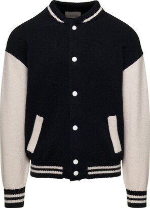Black and White Bomber Jacket with Snap Buttons in Wool, Cashmere and Silk Man