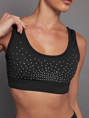 Rhinestones Cut Out Scoop Bra in Diamond Compression - Black