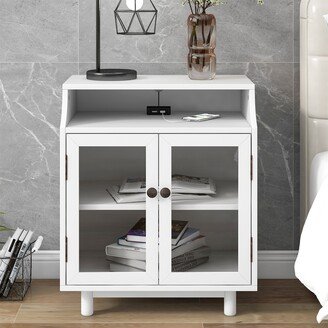 TONWIN Nightstand with Shelves and Cabinets White Glass Door Book Cabinet