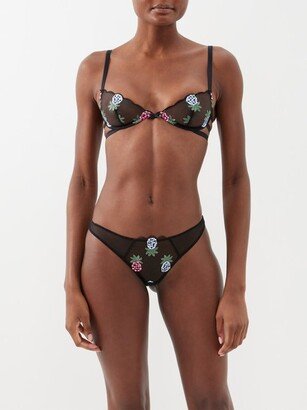 Pineapple Embroidered Mesh Bra