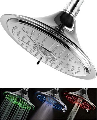 Hotel Spa 8 Inch, 5-Setting Rainfall Led Shower Head with Color-Changing Temperature Sensor