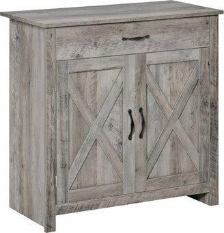 HOMCOM 32 Farmhouse Barn Door Style Sideboard, Buffet Cabinet, Coffee Bar for Kitchen, Living Room or Entryway, gray Wash