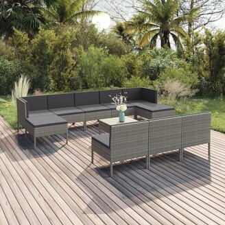 11 Piece Patio Lounge Set with Cushions Poly Rattan Gray-AF