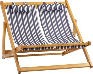 2-Person Double Patio Chaise Lounge Chair, Reclining Lounger, Folding Beach Chair with Adjustable Backrest for Deck, Beach and Poolside, Teak