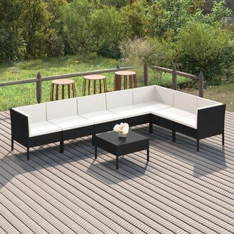 8 Piece Patio Lounge Set with Cushions Poly Rattan Black - 22.4 x 27.2 x 27.2-AA