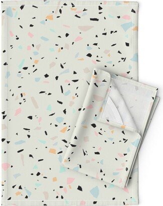 Minimalist Tea Towels | Set Of 2 - Pastel Terrazzo Tiny Shapes By Evamatise Confetti Linen Cotton Spoonflower