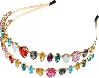 Unique Bargains Women's Double Layer Metal Colorful Rhinestone Faux Crystal headband 5.63x1.77 1 Pc