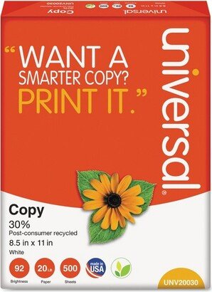 Universal Office UNIVERSAL 30% Recycled Copy Paper 92 Brightness 20lb 8 1/2 x 11 White 5000/Carton 20030