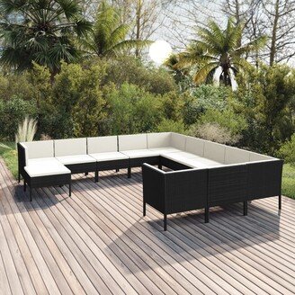 12 Piece Patio Lounge Set with Cushions Poly Rattan Black - 22.4