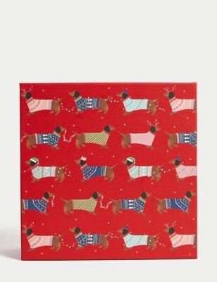 Sausage Dog Christmas Gift Box & Red Tissue Paper Pack