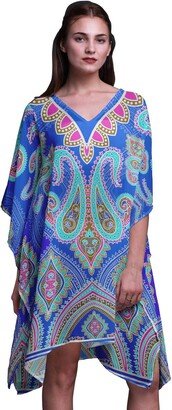 Phagun Blue Ogee Damask Ladies Plus Size Kaftan Summer Wear Beach Coverup Kimono Kaftan-XL-3X