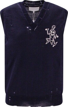 Logo Embroidered V-Neck Knitted Vest-AA