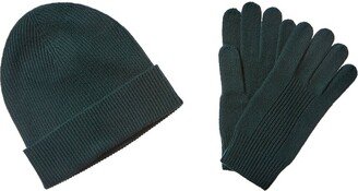 2Pc Ribbed Cashmere Hat & Glove Set-AD