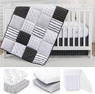 The Preston 11 Piece Baby Nursery Crib Bedding Set, Quilt, Crib Sheets, Crib Skirt, Changing Pads and Changing Pad Liners - Black/white/gr