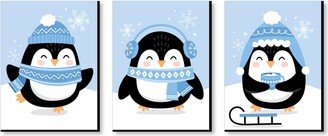 Winter Penguins - Holiday Nursery Wall Art & Christmas Home Decor 7.5 X 10 Inches Set Of 3 Prints