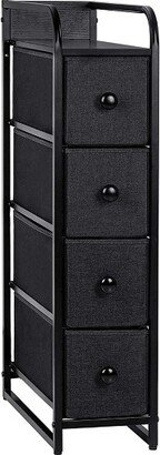 REAHOME 4 Drawer Vertical Steel Frame Storage Organizer Narrow Tower Dresser w/Waterproof Top, Adjustable Feet, and Wall Safety Attachment, Black Grey