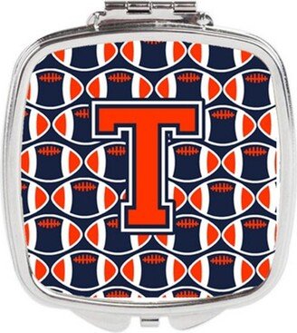 CJ1066-TSCM Letter T Football Orange, Blue & White Compact Mirror