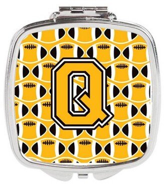 CJ1080-QSCM Letter Q Football Black, Old Gold & White Compact Mirror