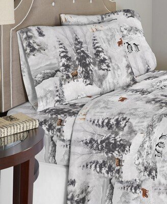 Luxury Weight Winterland Printed Cotton Flannel Sheet Set, Queen