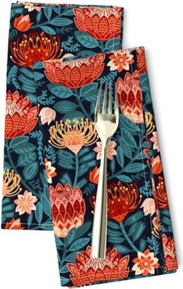 Pincushion Protea Dinner Napkins | Set Of 2 - Chintz By Tigatiga Australian Flowers Teal Navy Cloth Spoonflower