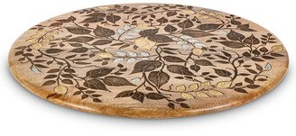 Gg Collection Mango Wood With Laser & Metal Inlay Leaf Design Lazy Susan