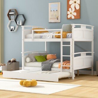 TOSWIN Full-over-Full Wood Bunk Bed with Twin Size Trundle, Separable Bunk Bed